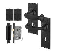AFIT Black Antique Cast Iron Door Handles, Key Lock 64mm Hinges 1 Pair | Size: 150mm x 150mm AFIT Black 150mm x 150mm