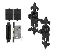 AFIT Black Antique Cast Iron Door Handles Key Lock, 64mm, Hinges 1 Pair | Size: 150mm x 150mm AFIT Black 150mm x 150mm