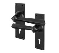 AFIT Black Antique Cast Iron Door Handles Key Lock Backplate 1 Pair | Size: 150mm x 150mm AFIT Black 150mm x 150mm