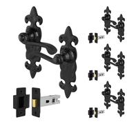 AFIT Black Antique Cast Iron Door Handles, Latch 64mm Backplate 4 Pairs | Size: 150mm x 150mm AFIT Black 150mm x 150mm