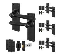 AFIT Black Antique Cast Iron Door Handles, Latch 64mm, Hinges 4 Pairs | Size: 150mm x 150mm AFIT Black 150mm x 150mm