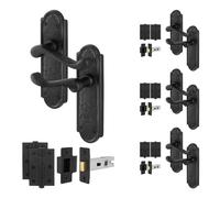 AFIT Black Antique Cast Iron Door Handles Latch 64mm Hinges 4 Pairs | Size: 150mm x 150mm AFIT Black 150mm x 150mm