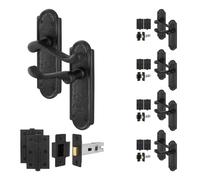 AFIT Black Antique Cast Iron Door Handles Latch 64mm Hinges 5 Pairs | Size: 150mm x 150mm AFIT Black 150mm x 150mm