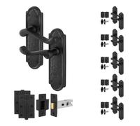 AFIT Black Antique Cast Iron Door Handles Latch 64mm Hinges 6 Pairs | Size: 150mm x 150mm AFIT Black 150mm x 150mm
