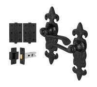 AFIT Black Antique Cast Iron Door Handles, Latch 76mm, Hinges 1 Pair | Size: 150mm x 150mm AFIT Black 150mm x 150mm
