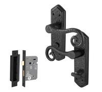 Afit Black Antique Door Handles Bathroom, 1 Pair Cast Iron Curly Tail Internal Door Handles On Backplate And Lock 64mm