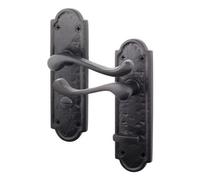 Afit Black Antique Door Handles Bathroom, 1 Pair Cast Iron Scroll Shaped Backplate Internal And External Handles, Alton