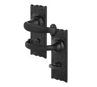 Afit Black Antique Door Handles Bathroom, 1 Pair Of Cast Iron Internal And External Rustic Handles On Backplate, Corby