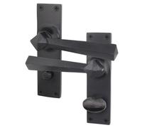 Afit Black Antique Door Handles Bathroom, 1 Pair Of Rustic Cast Iron Internal And External Handles On Backplate, Toton