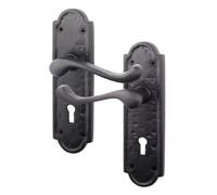 Afit Black Antique Door Handles Key Lock, 1 Pair Cast Iron Scroll Shaped Backplate Internal And External Handles, Alton