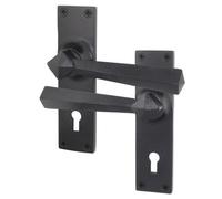Afit Black Antique Door Handles Key Lock, 1 Pair Rustic Cast Iron Internal And External Backplate Handles, Toton Range