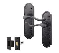 Afit Black Antique Door Handles Latch, 1 Pair Cast Iron Scroll Shaped Backplate Internal Handles And Latch 64mm, Alton