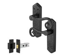 Afit Black Antique Door Handles Latch, 1 Pair Of Cast Iron Curly Tail Internal Door Handles On Backplate And Latch 64mm