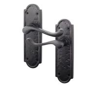 Afit Black Antique Door Handles Latch, 1 Pair Of Cast Iron Scroll Shaped Backplate Internal And External Handles, Alton