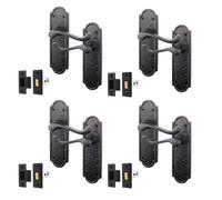 Afit Black Antique Door Handles Latch, 4 Pairs Cast Iron Scroll Shaped Backplate Internal Handles And Latch 64mm, Alton
