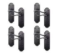 Afit Black Antique Door Handles Latch, 4 Pairs Of Cast Iron Scroll Shaped Backplate Internal And External Handles, Alton