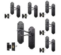 Afit Black Antique Door Handles Latch, 6 Pairs Cast Iron Scroll Shaped Backplate Internal Handles And Latch 64mm, Alton