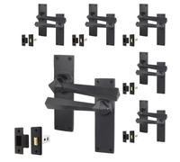 Afit Black Antique Door Handles Latch, 6 Pairs Rustic Cast Iron Backplate Internal Handles And Latch 64mm, Toton Range