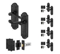 Afit Black Antique Door Handles Latch Kit, 5 Pairs Cast Iron Scroll Shaped Internal Handles, Latch 64mm, Hinges, Alton