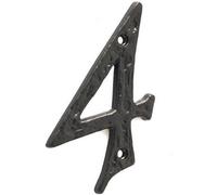 Afit Black Antique Iron Door Number - Numeral 4 - Screw Fix 100mm