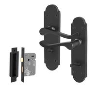 AFIT Black Bathroom Door Handle Set, 1 Pair Matt Black Backplate Handle | Size: 150mm x 150mm AFIT Black 150mm x 150mm