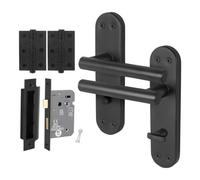 Afit Black Bathroom Door Handle Set, 1 Pair Of Internal T-Bar Matt Backplate Handles, Lock (80mm), Hinges - Olvera
