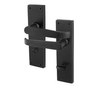 Afit Black Bathroom Door Handles, 1 Pair Of Internal Victorian Straight Pattern Matt Black Backplate Bathroom Handles
