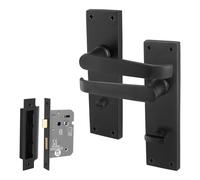 AFIT Black Bathroom Door Handles Set, 1 Pair Matt Black Backplate Handles | Size: 150mm x 150mm AFIT Black 150mm x 150mm