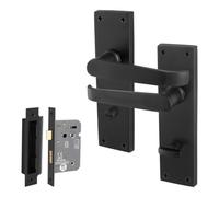 Afit Black Bathroom Door Handles Set, 1 Pair Of Internal Victorian Straight Matt Black Backplate Handles, Lock (64mm)