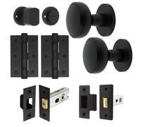 Afit Black Bathroom Door Knob Set 60mm Knobset Includess 76mm Latch 76mm Wc Bolt 76mm Hinges Medena Premium Style Range Matt Black