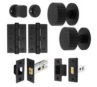 Afit Black Bathroom Door Knob Set 60mm Knobset Includess 76mm Latch 76mm Wc Bolt 76mm Hinges Notar Premium Style Range Matt Black