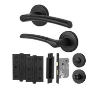 AFIT Black Bathroom Round Rose Door Handle, WC Lock 64mm, Hinges | Size: 150mm x 150mm AFIT Black 150mm x 150mm