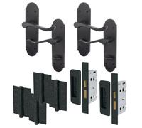 Afit Black Bathroom Scroll Door Handle Set With Wc Lock And Hinges Pack Of 2 Shaped Victorian Scroll Range