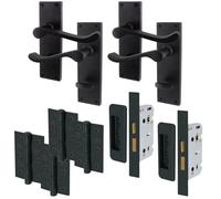 Afit Black Bathroom Scroll Door Handle Set With Wc Lock And Hinges Pack Of 2 Traditional Victorian Scroll Range