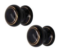 Afit Black Cupboard Cabinet Knobs - 32mm Black Porcelain Door, Cupboard, Cabinet & Drawer Knobs With Gold Line - 2 Pack