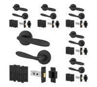 AFIT Black Curved Handle Latch Hinges Set Round Rose 6 Pairs 76mm | Size: 150mm x 150mm AFIT Black 150mm x 150mm