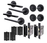 Afit Black Door Handle Bathroom Set, Matt Black Internal Door Handle With 64mm Latch And 64mm Lock, Eden 2 Pack