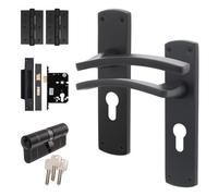 Afit Black Door Handle Euro Lock And Cylinder Set, Matt Black Internal Door Handle With Locks And Hinges, Ebley 1 Pack