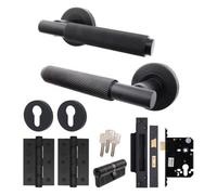 Afit Black Door Handle Euro Lock And Cylinder Set, Matt Black Internal Door Handle With Locks And Hinges, Dixon 1 Pack