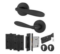 Afit Black Door Handle Euro Lock And Double Cylinder Set, Internal Door Handles With Locks And Hinges, Santeau Range