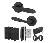 Afit Black Door Handle Euro Lock And Thumbturn Cylinder Set, Internal Door Handles With Locks And Hinges, Santeau Range