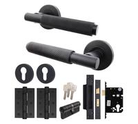 AFIT Black Door Handle Euro Lock Cylinder Set Matt Black, Locks Hinges | Size: 150mm x 150mm AFIT Black 150mm x 150mm