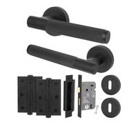 Afit Black Door Handle Key Lock Set Matt Black Internal 64mm Lock 76mm Hinges Vuori Knurled Textured Grip 1 Pack