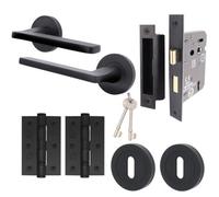 Afit Black Door Handle Key Lock Set, Matt Black Internal Door Handle With 64mm Lock And 64mm Hinges, Eden 1 Pack