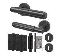 Afit Black Door Handle Key Lock Set, Matt Black Internal Door Handle With 64mm Lock And 76mm Hinges, Fleur 1 Pack