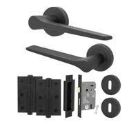Afit Black Door Handle Key Lock Set, Matt Black Internal Door Handle With 64mm Lock And 76mm Hinges, Tempo 1 Pack
