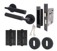 Afit Black Door Handle Key Lock Set Matt Black Internal With 64mm Lock And 76mm Hinges Knurled Textured Grip Moda 1 Pack