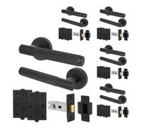 Afit Black Door Handle Latch Set Matt Black Internal 64mm Latch 76mm Hinges Vuori Knurled Textured Grip 5 Pack