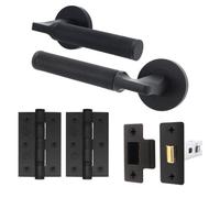 Afit Black Door Handle Latch Set Matt Black Internal With 64mm Latch And 76mm Hinges Knurled Textured Grip Moda 1 Pack