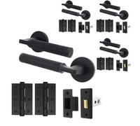 Afit Black Door Handle Latch Set Matt Black Internal With 64mm Latch And 76mm Hinges Knurled Textured Grip Moda 4 Pack